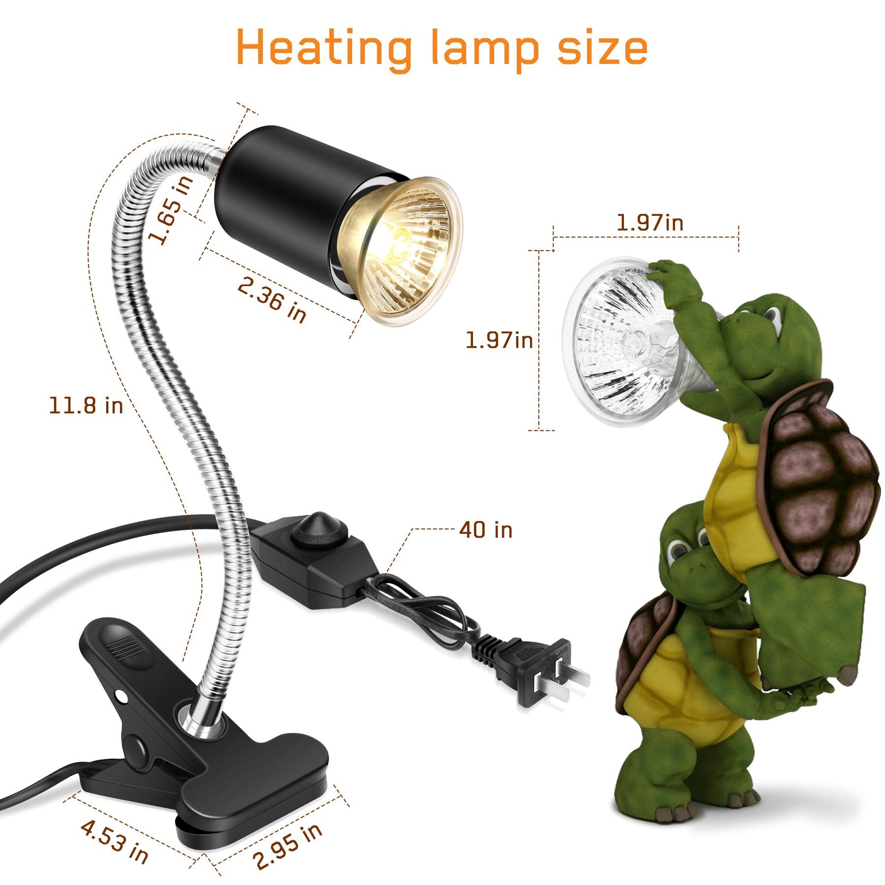 Fischuel Reptile Heat Lamp,Heating Lamp With Clamp, Adjustable Habitat Basking Heat Lamp,Uva/Uvb Light Lamp 360 Rotatable Clip A